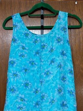 Vintage 90’s Robbie Bee 100% Silk Sleeveless Floral Tank Dress Turquoise Blue 8P